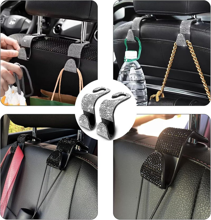 OSIFIT 2PCS Car Seat Hooks, Bling Rhinestone Headrest Hooks, Universal Bling Car Interior Accessories, for Handbag, Clothes, Purse, Water Bottle (White) - Image 5